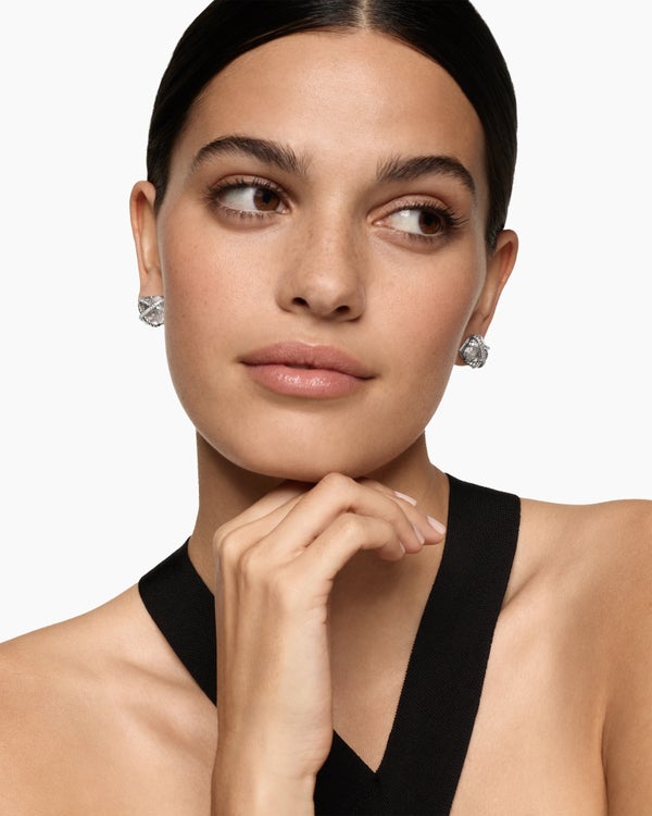 Clous d’oreilles Cable Wrap en argent sterling avec cristaux et diamants, 12 mm