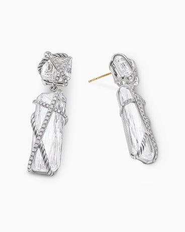 Cable Wrap Drop Earrings in Sterling Silver with Crystals and Diamonds, 47mm