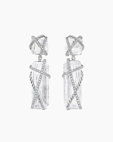Cable Wrap Drop Earrings in Sterling Silver with Crystals and Diamonds, 47mm