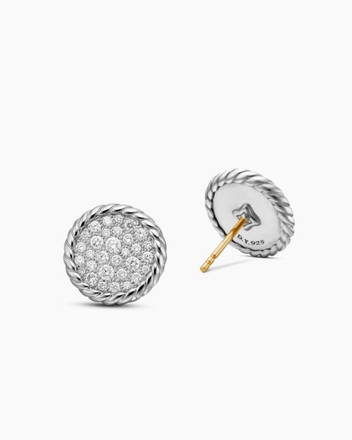 Womens DY Elements® Button Stud Earrings in Sterling Silver with Diamonds, 13.6mm