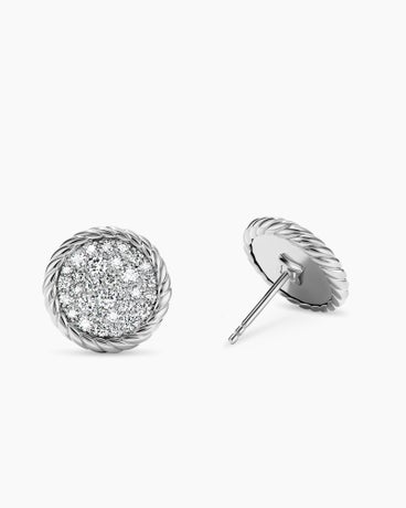 DY Elements® Button Stud Earrings in Sterling Silver with Diamonds, 13.6mm