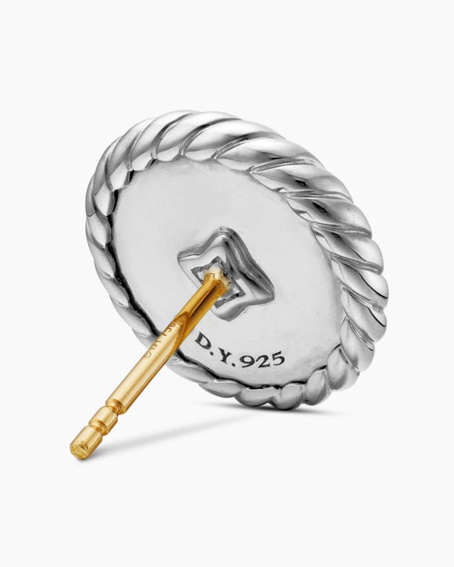 Womens DY Elements® Button Stud Earrings in Sterling Silver with Diamonds, 13.6mm