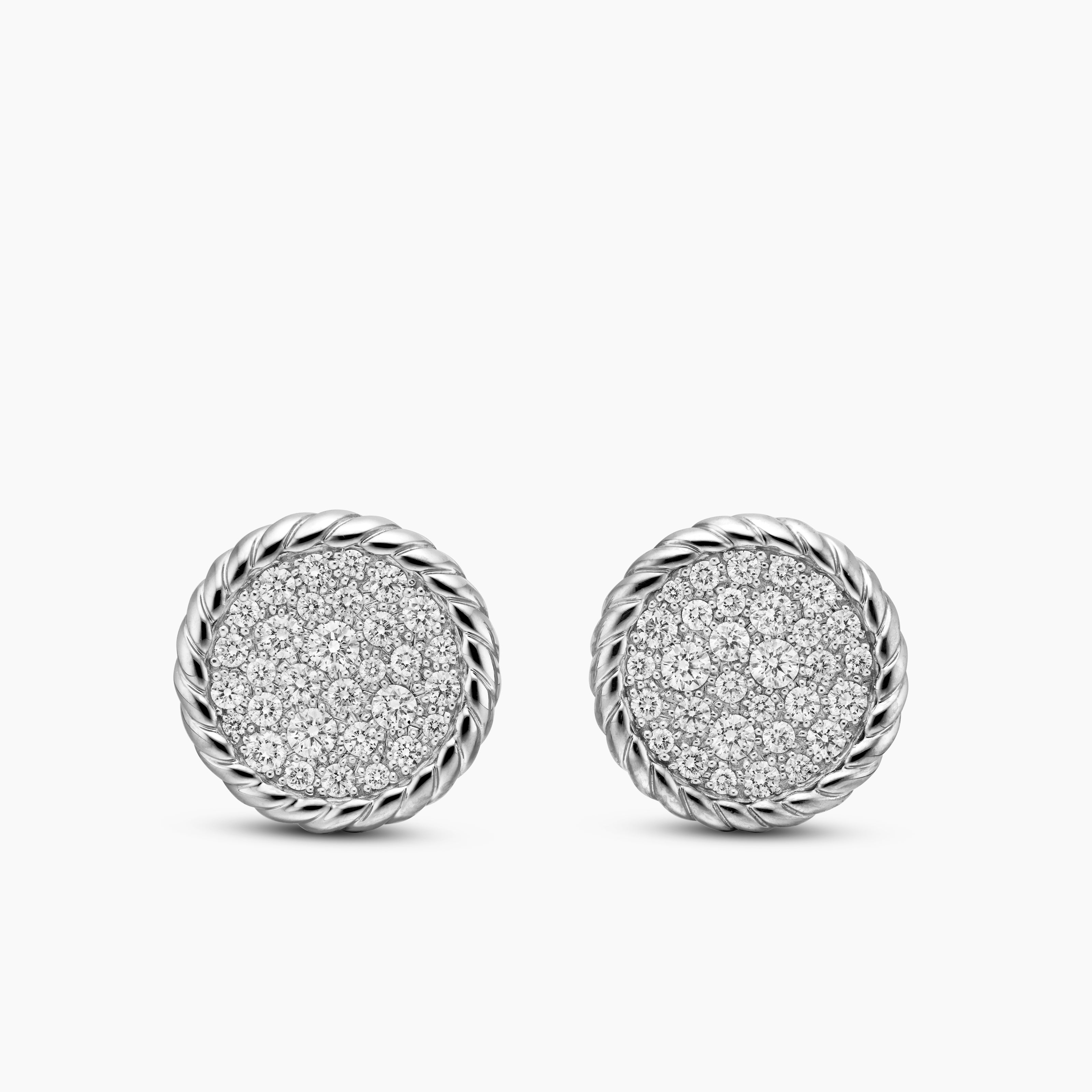 Womens DY Elements&reg; Button Stud Earrings in Sterling Silver with Diamonds, 13.6mm