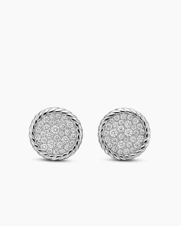 DY Elements® Button Stud Earrings in Sterling Silver with Diamonds, 13.6mm