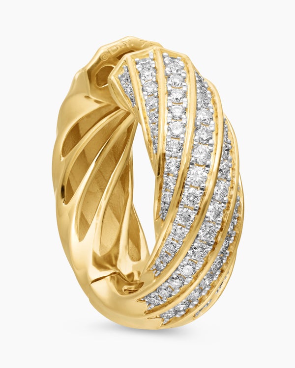 Cable Edge® Hoop Earrings in 18K Yellow Gold with Diamonds, 28.9mm