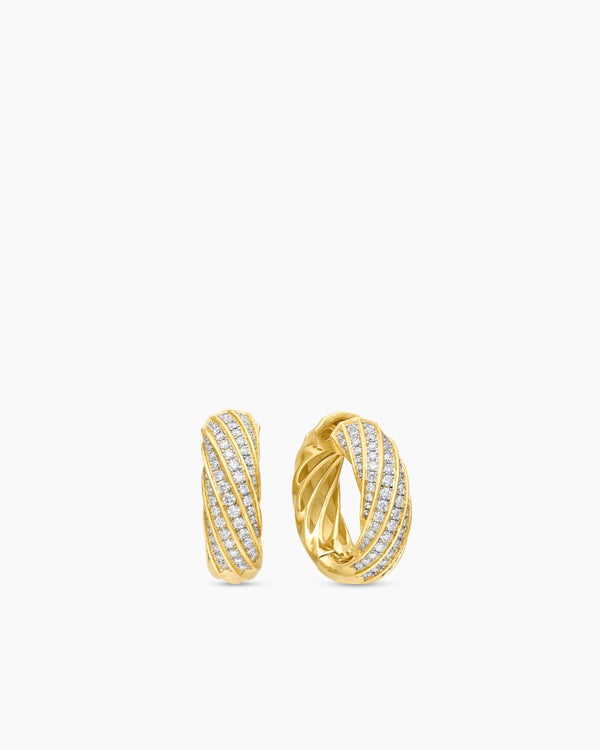 Cable Edge® Hoop Earrings in 18K Yellow Gold with Diamonds, 28.9mm
