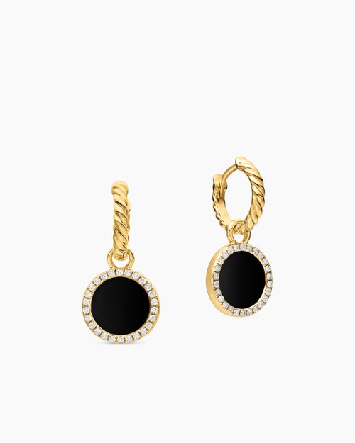 Womens Petite DY Elements® Drop Earrings in 18K Yellow Gold with Black Onyx and Diamonds, 22.6mm