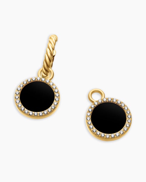 Womens Petite DY Elements® Drop Earrings in 18K Yellow Gold with Black Onyx and Diamonds, 22.6mm