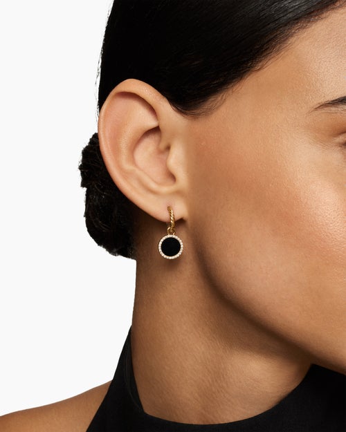 Womens Petite DY Elements® Drop Earrings in 18K Yellow Gold with Black Onyx and Diamonds, 22.6mm