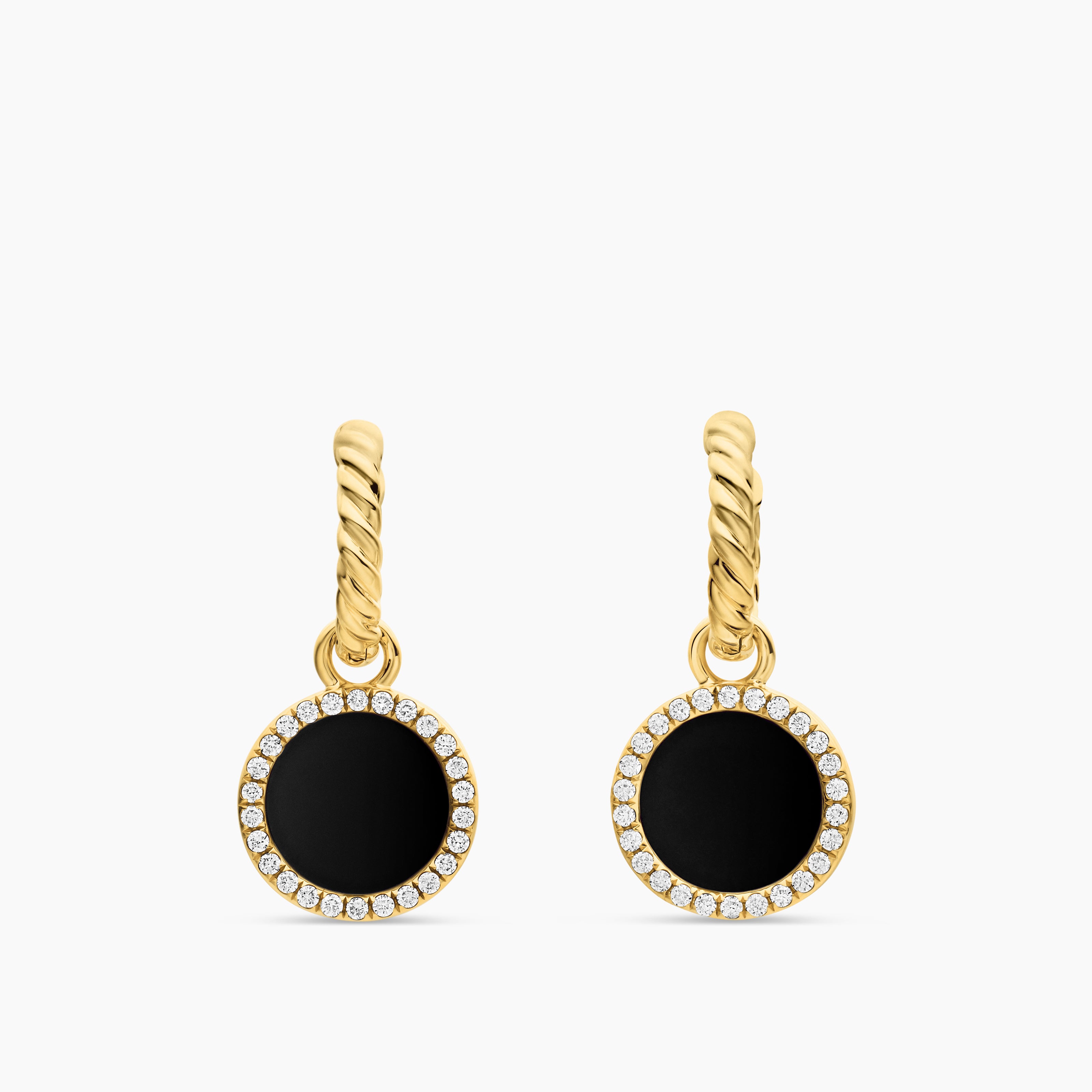 Womens Petite DY Elements&reg; Drop Earrings in 18K Yellow Gold with Black Onyx and Diamonds, 22.6mm