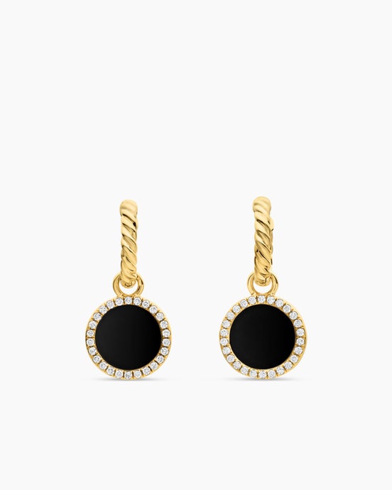 Petite DY Elements® Drop Earrings in 18K Yellow Gold with Black Onyx and Diamonds, 22.6mm