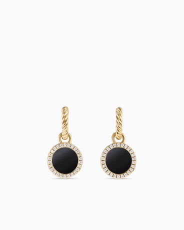 Petite DY Elements® Drop Earrings in 18K Yellow Gold with Black Onyx and Diamonds, 22.6mm