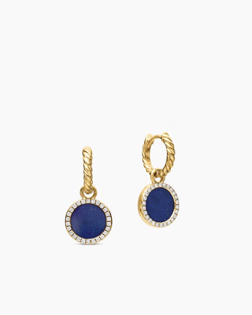 Womens Petite DY Elements® Drop Earrings in 18K Yellow Gold with Lapis and Diamonds, 22.6mm