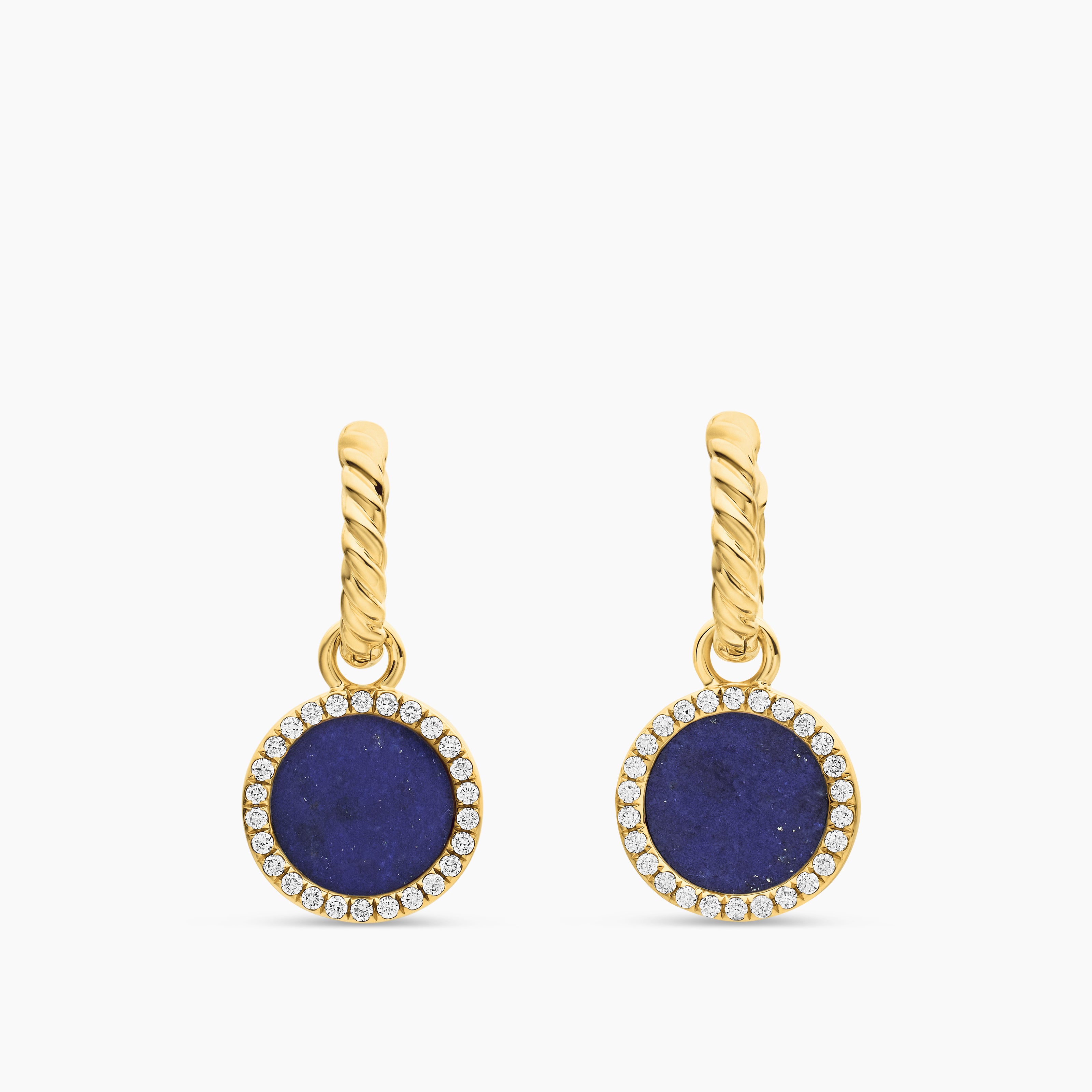 Womens Petite DY Elements&reg; Drop Earrings in 18K Yellow Gold with Lapis and Diamonds, 22.6mm