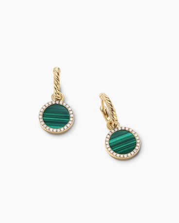 Petite DY Elements® Drop Earrings in 18K Yellow Gold with Malachite and Diamonds, 22.6mm