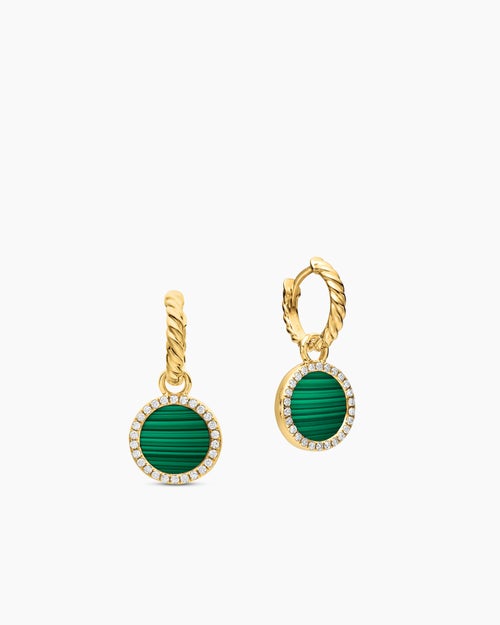 Womens Petite DY Elements® Drop Earrings in 18K Yellow Gold with Malachite and Diamonds, 22.6mm