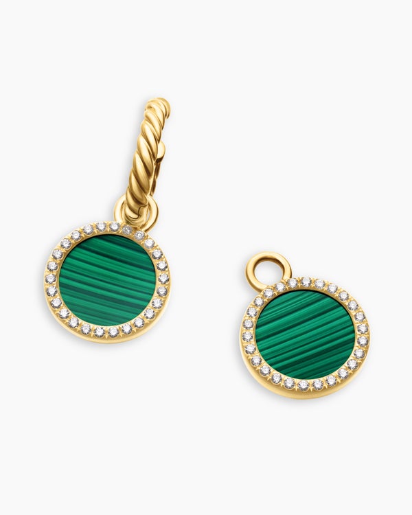 Petite DY Elements® Drop Earrings in 18K Yellow Gold with Malachite and Diamonds, 22.6mm