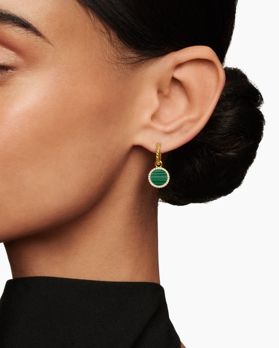 Petite DY Elements® Drop Earrings in 18K Yellow Gold with Malachite and Diamonds, 22.6mm