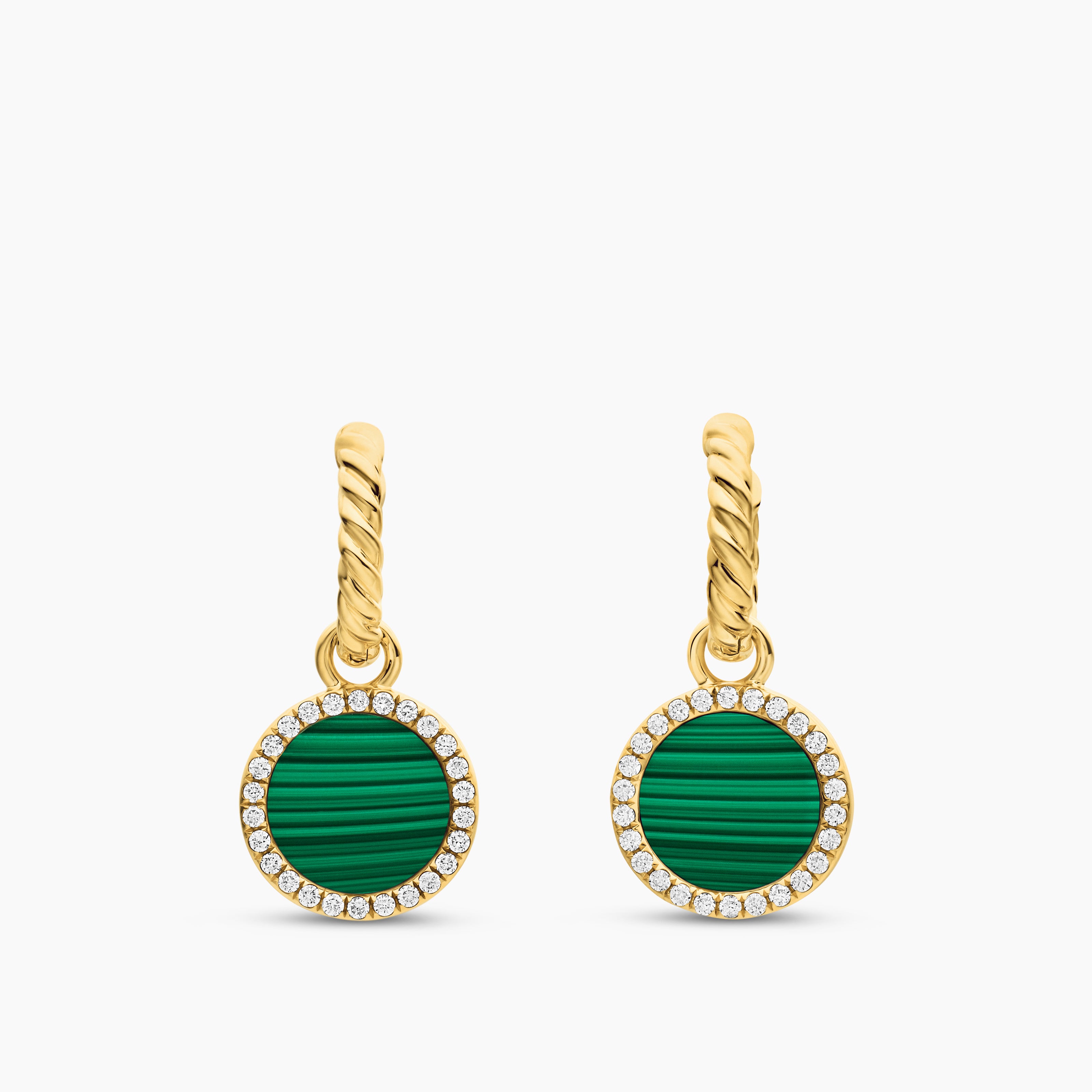 Womens Petite DY Elements&reg; Drop Earrings in 18K Yellow Gold with Malachite and Diamonds, 22.6mm