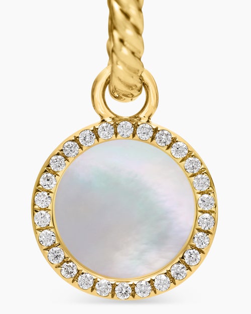 Womens Petite DY Elements® Drop Earrings in 18K Yellow Gold with Mother of Pearl and Diamonds, 22.6mm
