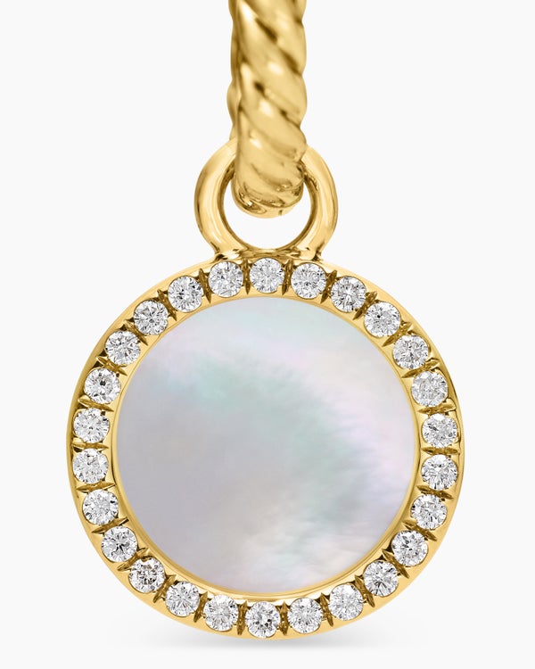 Petite DY Elements® Drop Earrings in 18K Yellow Gold with Mother of Pearl and Diamonds, 22.6mm