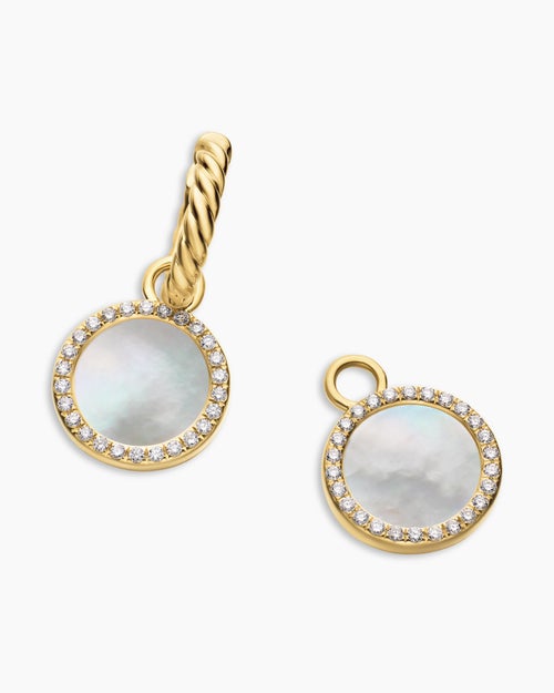 Womens Petite DY Elements® Drop Earrings in 18K Yellow Gold with Mother of Pearl and Diamonds, 22.6mm