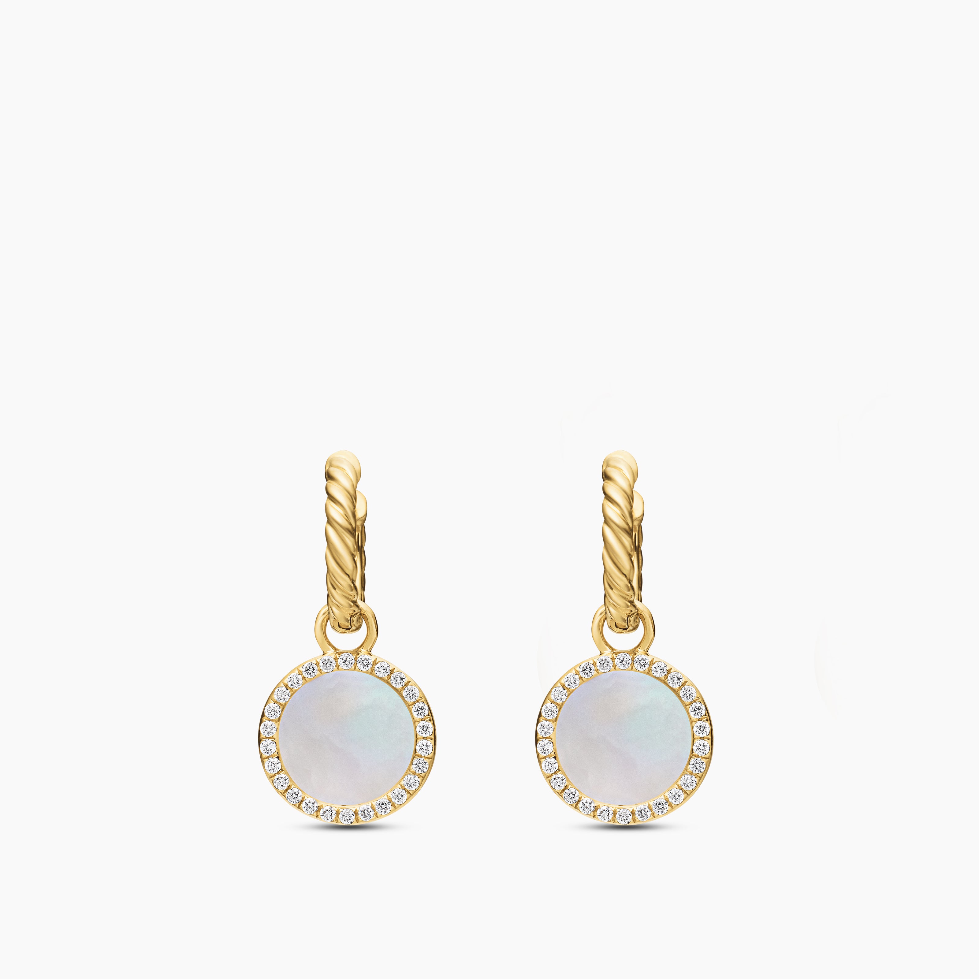 Womens Petite DY Elements&reg; Drop Earrings in 18K Yellow Gold with Mother of Pearl and Diamonds, 22.6mm
