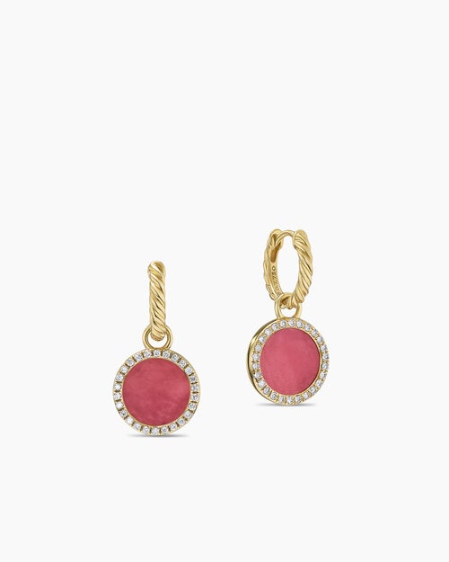 Womens Petite DY Elements® Drop Earrings in 18ct Yellow Gold with Rhodonite and Diamonds, 22.6mm