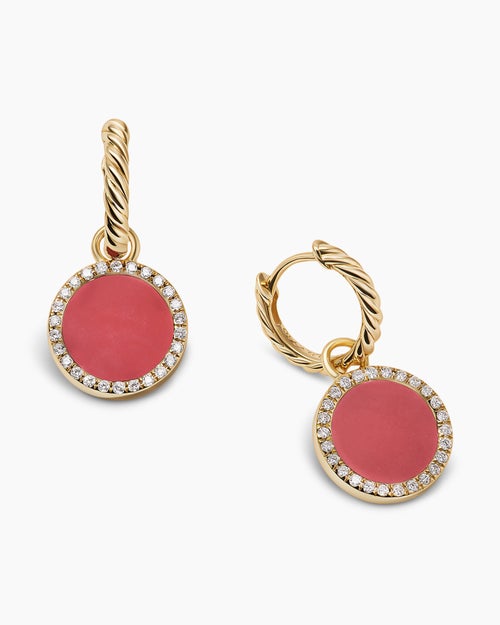 Womens Petite DY Elements® Drop Earrings in 18ct Yellow Gold with Rhodonite and Diamonds, 22.6mm