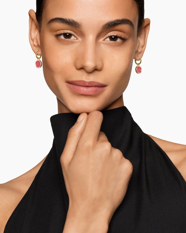 Petite DY Elements® Drop Earrings in 18K Yellow Gold with Rhodonite and Diamonds, 22.6mm