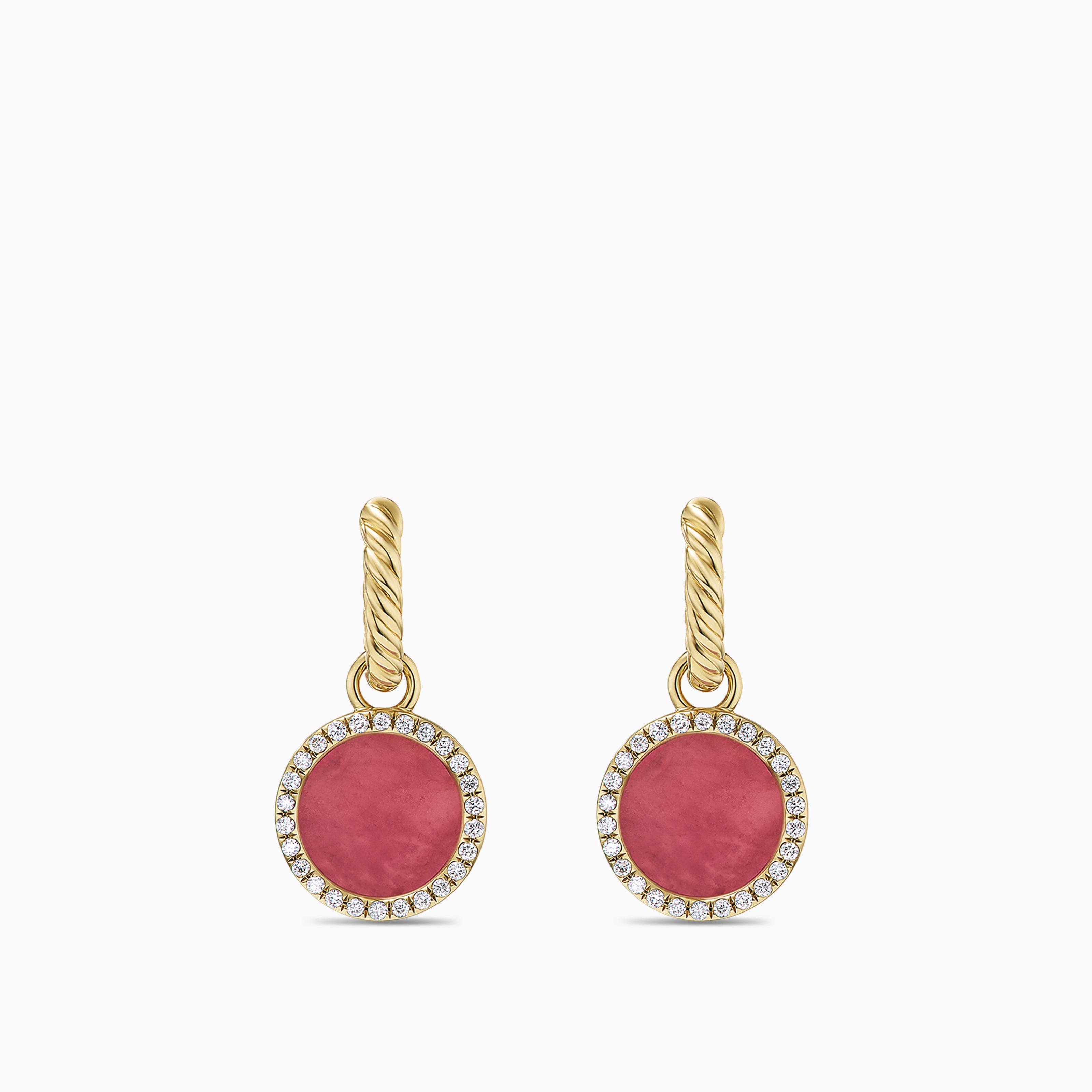 Womens Petite DY Elements&reg; Drop Earrings in 18K Yellow Gold with Rhodonite and Diamonds, 22.6mm
