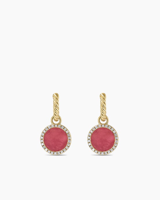 Petite DY Elements Drop Earrings in 18K Yellow Gold with Rhodonite and Diamonds, 22.6mm