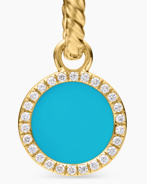 Womens Petite DY Elements® Drop Earrings in 18K Yellow Gold with Turquoise and Diamonds, 22.6mm