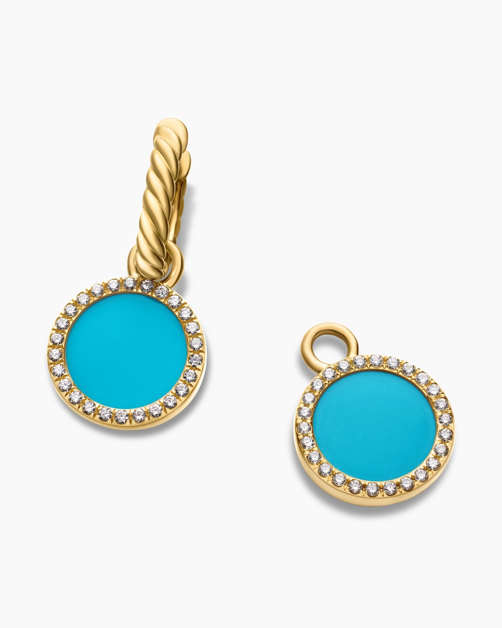 Womens Petite DY Elements® Drop Earrings in 18K Yellow Gold with Turquoise and Diamonds, 22.6mm