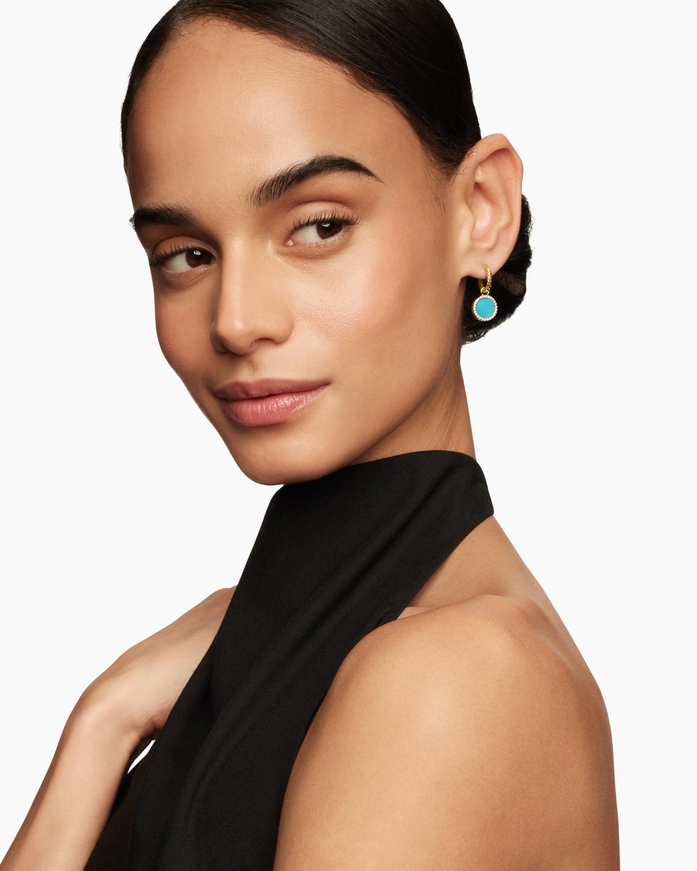 Womens Petite DY Elements® Drop Earrings in 18K Yellow Gold with Turquoise and Diamonds, 22.6mm