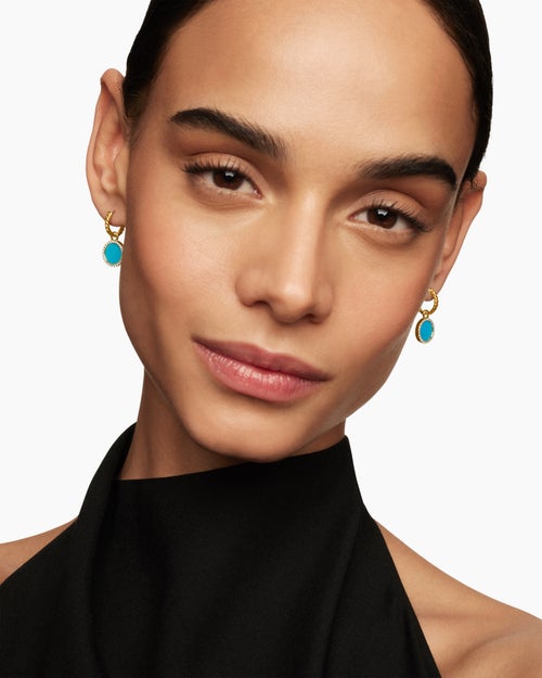 Womens Petite DY Elements® Drop Earrings in 18K Yellow Gold with Turquoise and Diamonds, 22.6mm