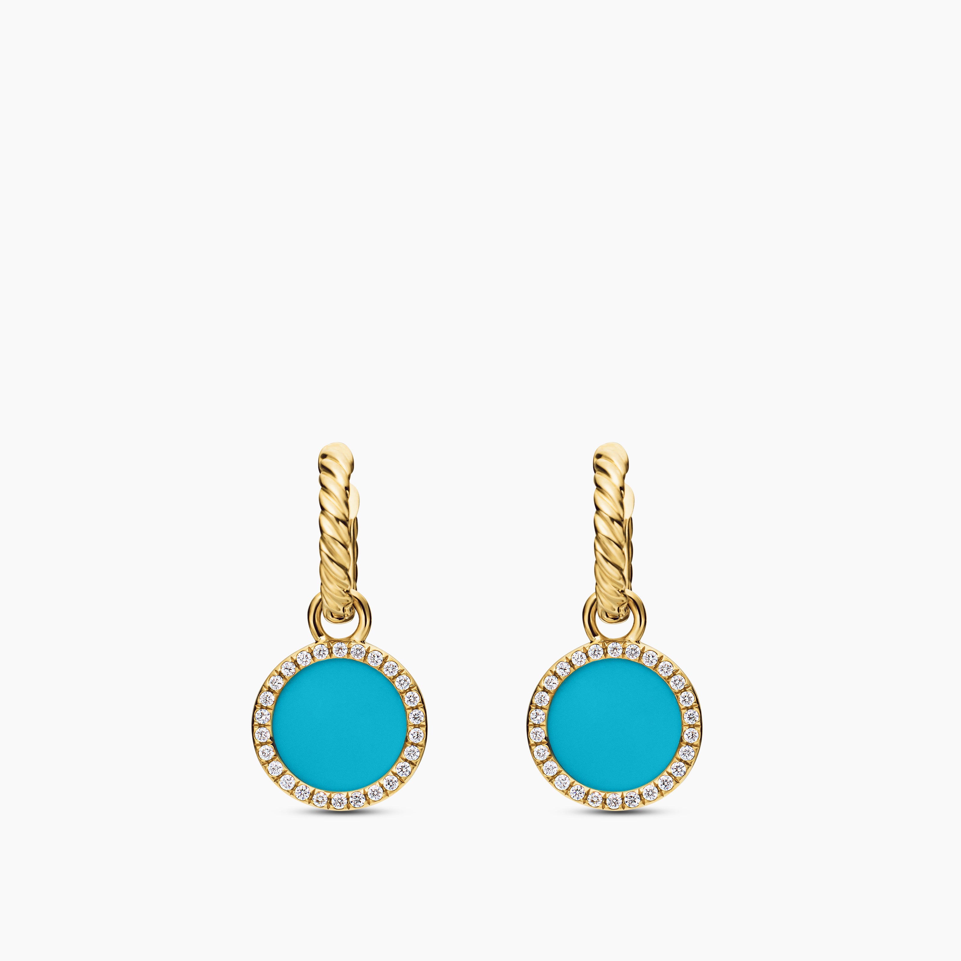 Womens Petite DY Elements&reg; Drop Earrings in 18ct Yellow Gold with Turquoise and Diamonds, 22.6mm