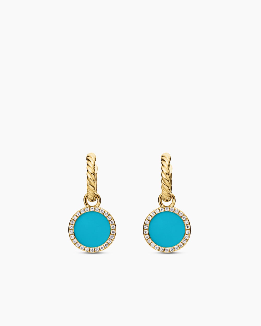 Womens Petite DY Elements® Drop Earrings in 18K Yellow Gold with Turquoise and Diamonds, 22.6mm
