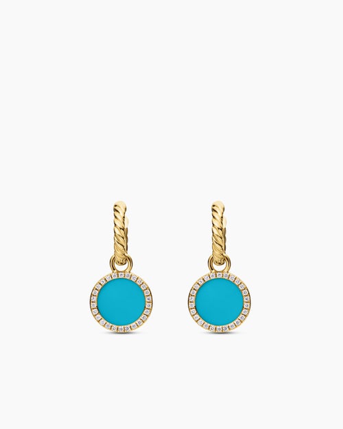 Womens Petite DY Elements® Drop Earrings in 18ct Yellow Gold with Turquoise and Diamonds, 22.6mm
