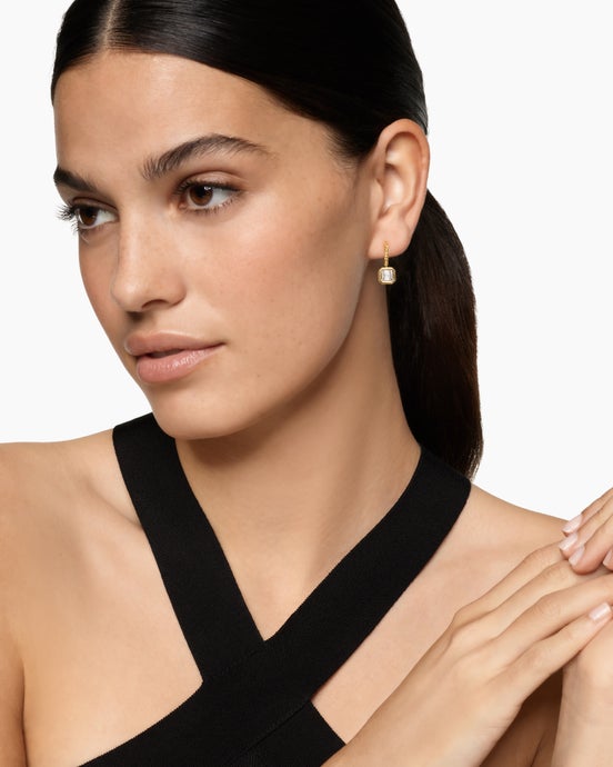 Illusion Set Drop Earrings in 18K Yellow Gold with Square Diamonds, 7.7mm