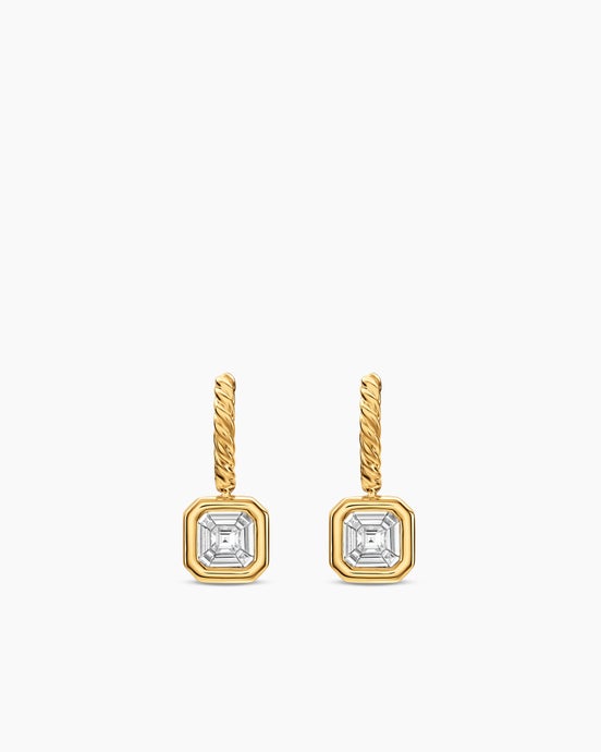 Illusion Set Drop Earrings in 18K Yellow Gold with Square Diamonds, 7.7mm