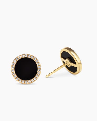 Petite DY Elements® Stud Earrings in 18K Yellow Gold with Black Onyx and Diamonds, 11mm