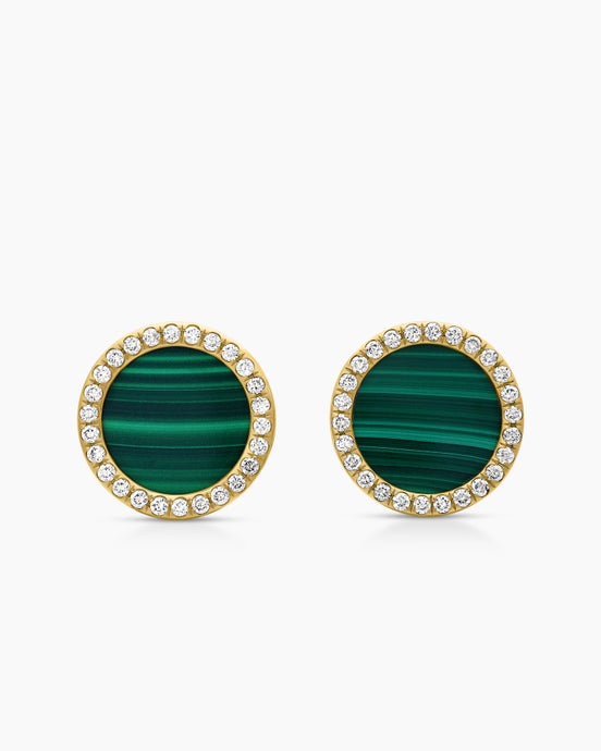 Petite DY Elements® Stud Earrings in 18K Yellow Gold with Malachite and Diamonds, 11mm