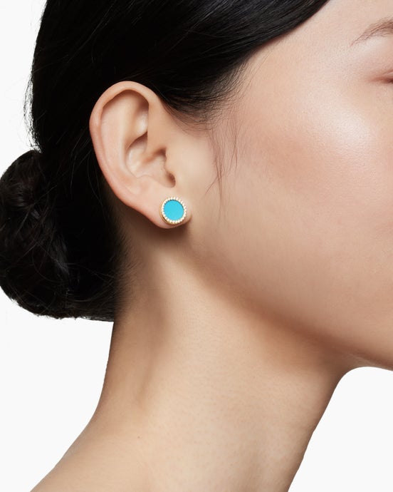 Petite DY Elements® Stud Earrings in 18K Yellow Gold with Turquoise and Diamonds, 11mm