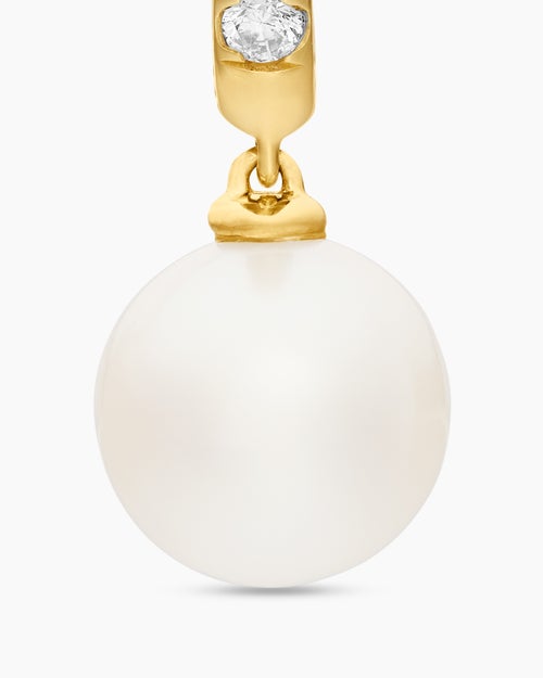 Womens Pearl and Pavé Drop Earrings in 18ct Yellow Gold with Pearls and Diamonds, 15.6mm