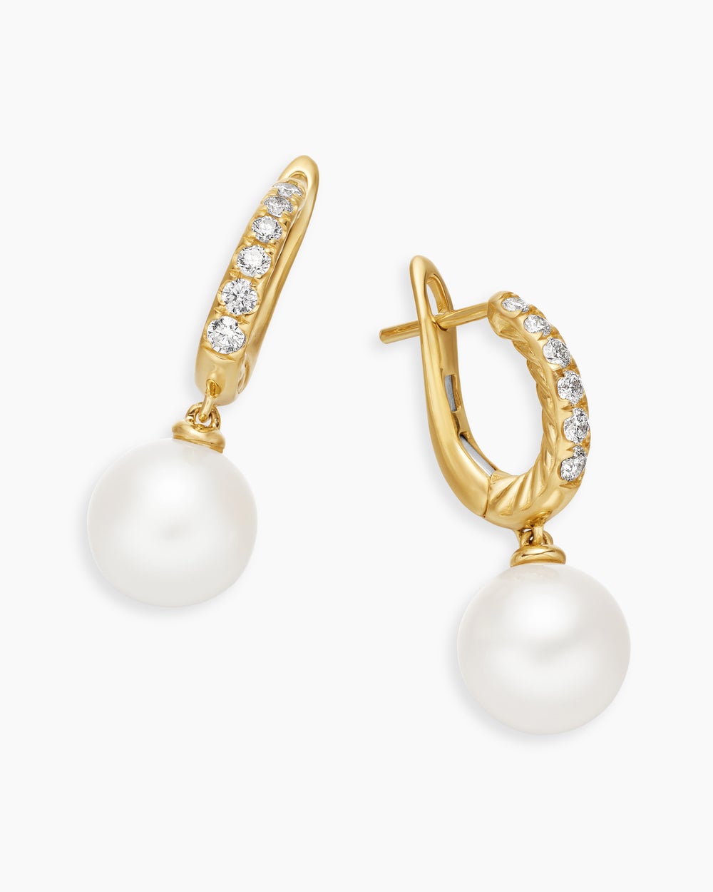 Boucles d’oreilles pendantes à perles et pavé en or jaune 18 carats avec perles et diamants, 15,6 mm femmes