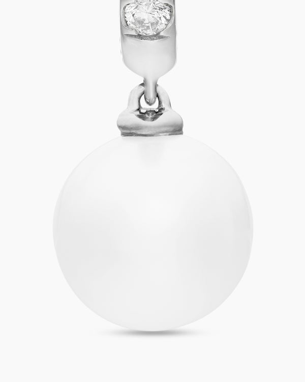 Pearl and Pavé Drop Earrings in Sterling Silver with Pearls and Diamonds, 15.6mm