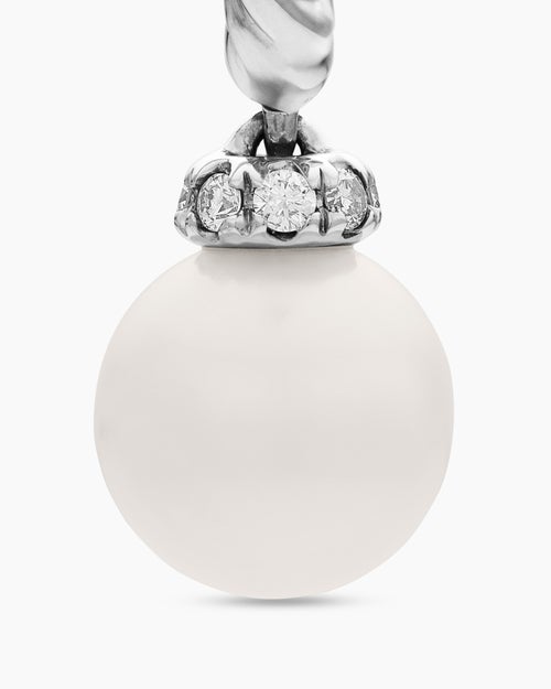 Womens Pearl and Pavé Solari Drop Earrings in Sterling Silver with Pearls and Diamonds, 18.4mm