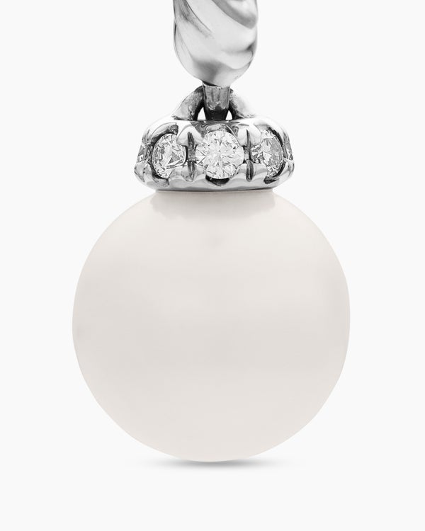 Boucles d’oreilles pendantes à perle et pavé Solari en argent sterling avec perles et diamants, 18,4 mm