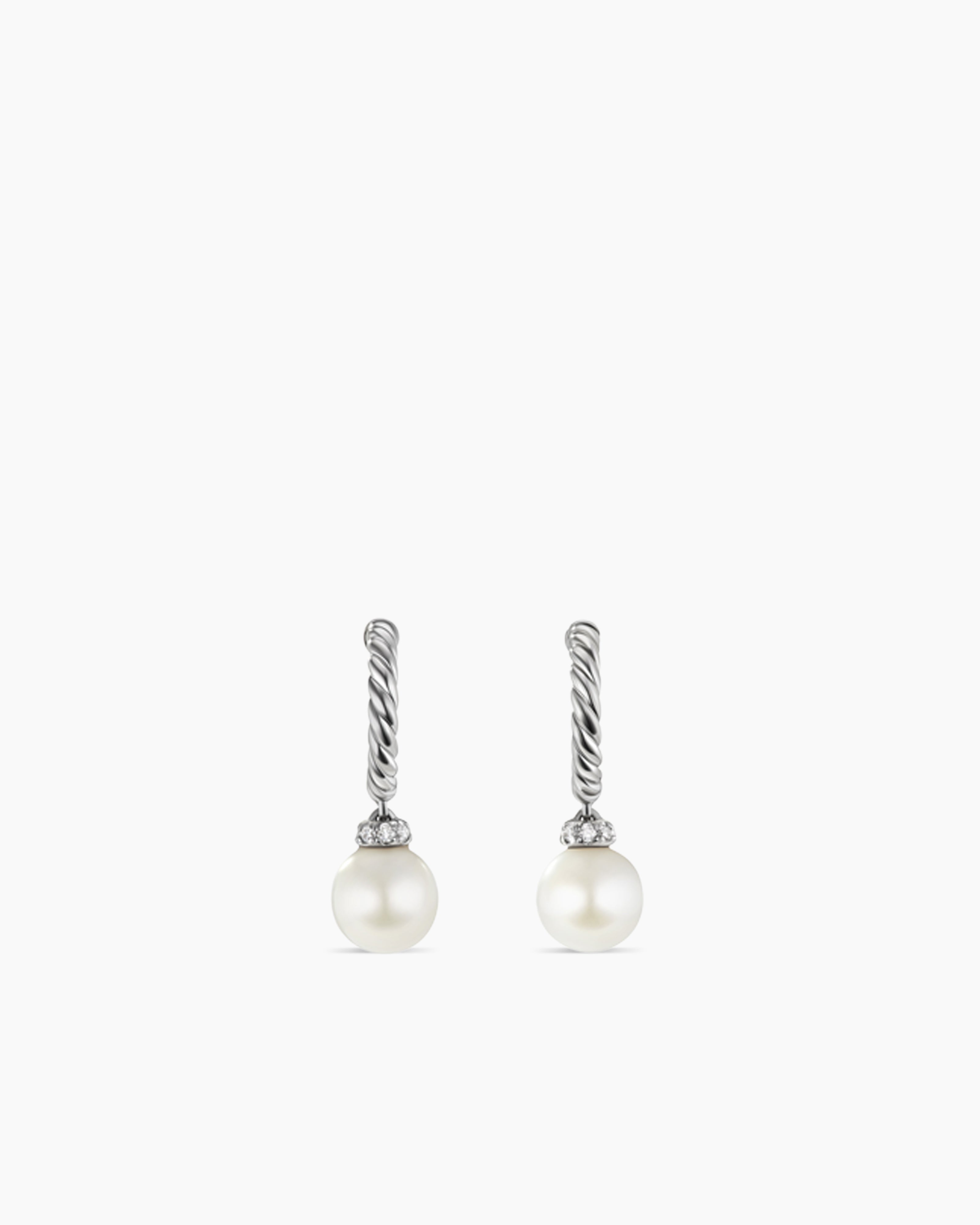 Pearl and Pavé Solari Drop Earrings in Sterling Silver with Pearls and  Diamonds, 18.4mm